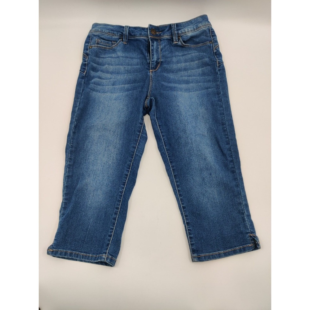 Blue Spice Womens Size 11 Medium Wash Stretch Denim Cropped Capri Jeans Slit Hem